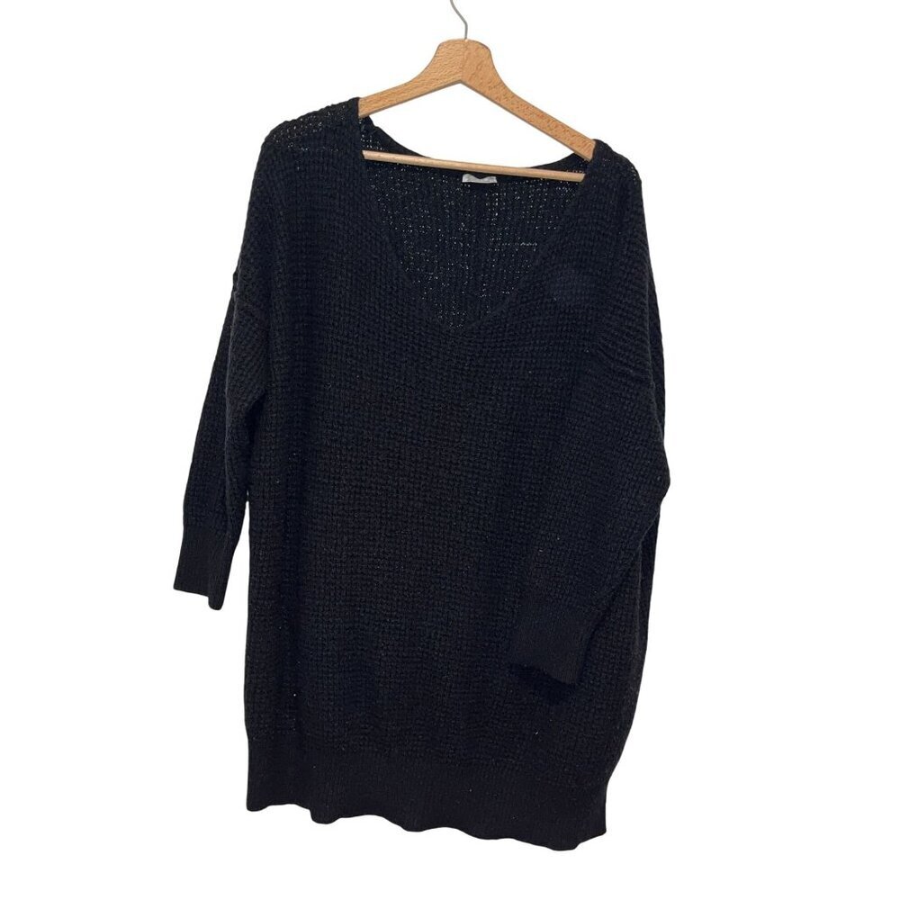 Free People Black Knit Oversized V-Neck Pullover Sweater Women's Size XS/S - Picture 3 of 10